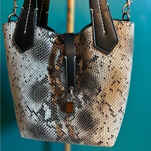 Calvin Klein Gray and Black Snakeskin Tote with Structured Design